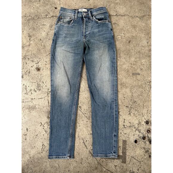 Re/Done Women's Size 24 Button Fly High Rise Ankle Crop‎ Jeans Worn Indigo - Picture 1 of 6